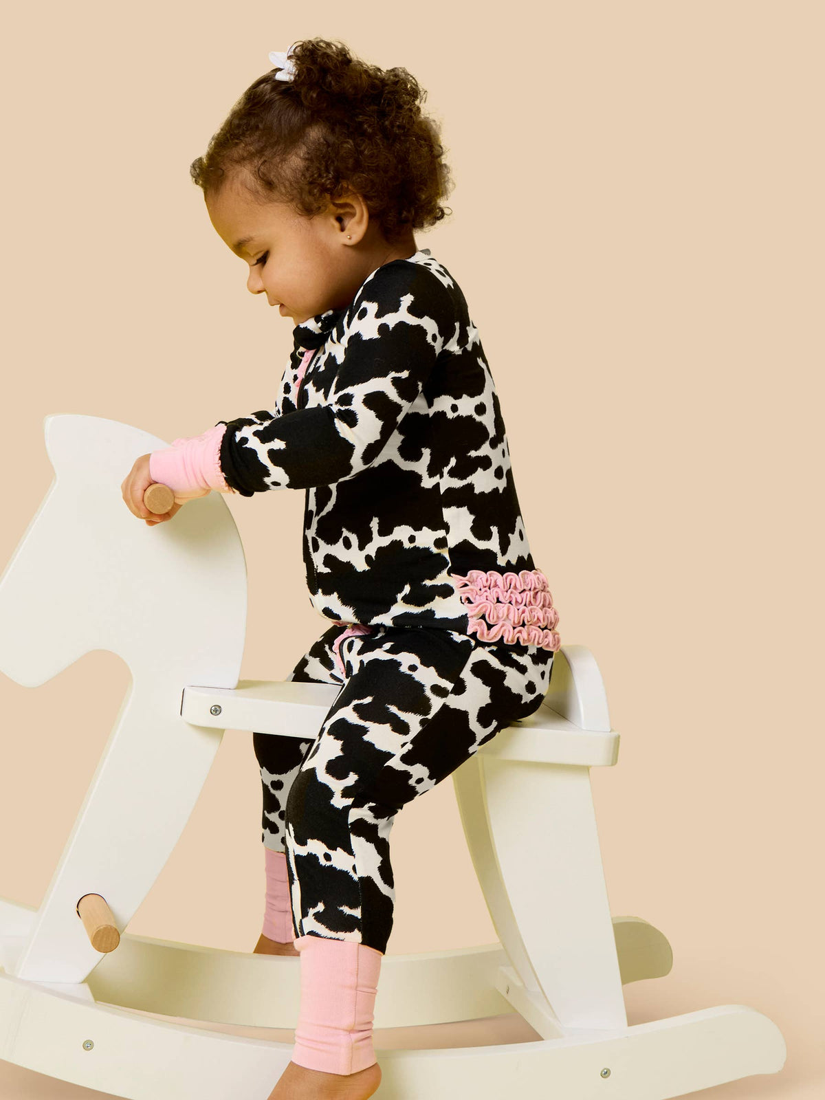 Baby Girls Bamboo Viscose Moo Crew Convertible Ruffle One Piece Footie Pajama