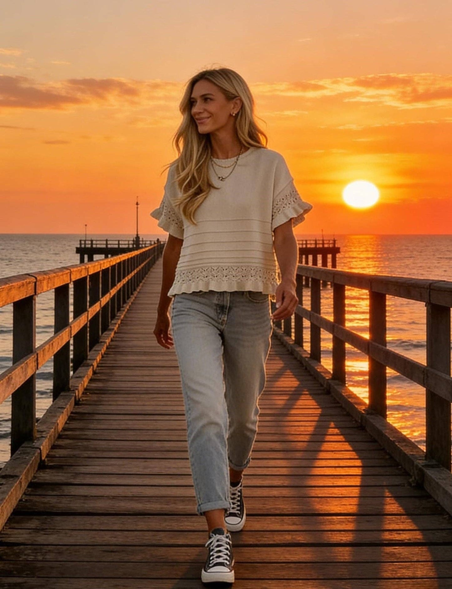 Ruffle Sleeve Crochet Knit top