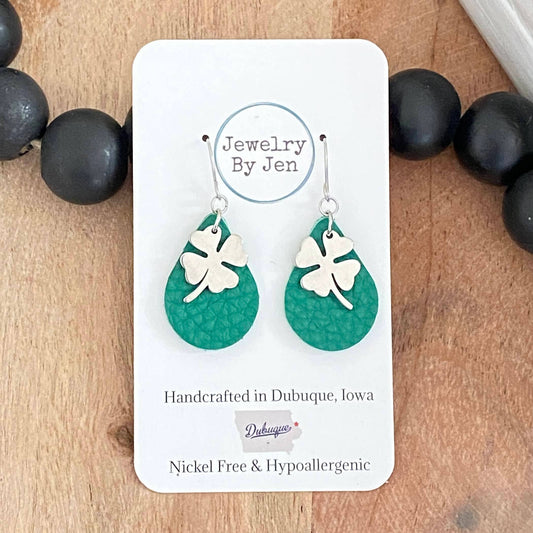 Small Teardrop Earrings: Green w/Shamrock Charm