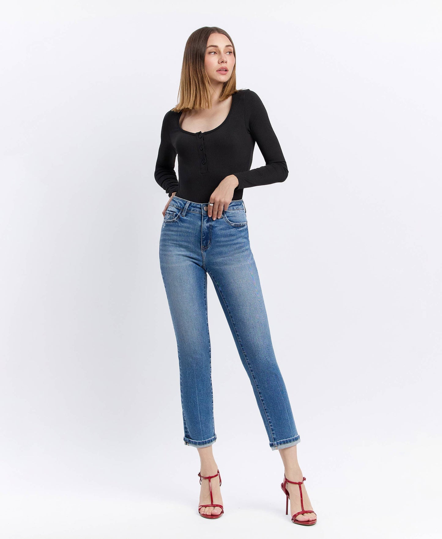 High Rise cuffed crop slim straight Vervet jeans