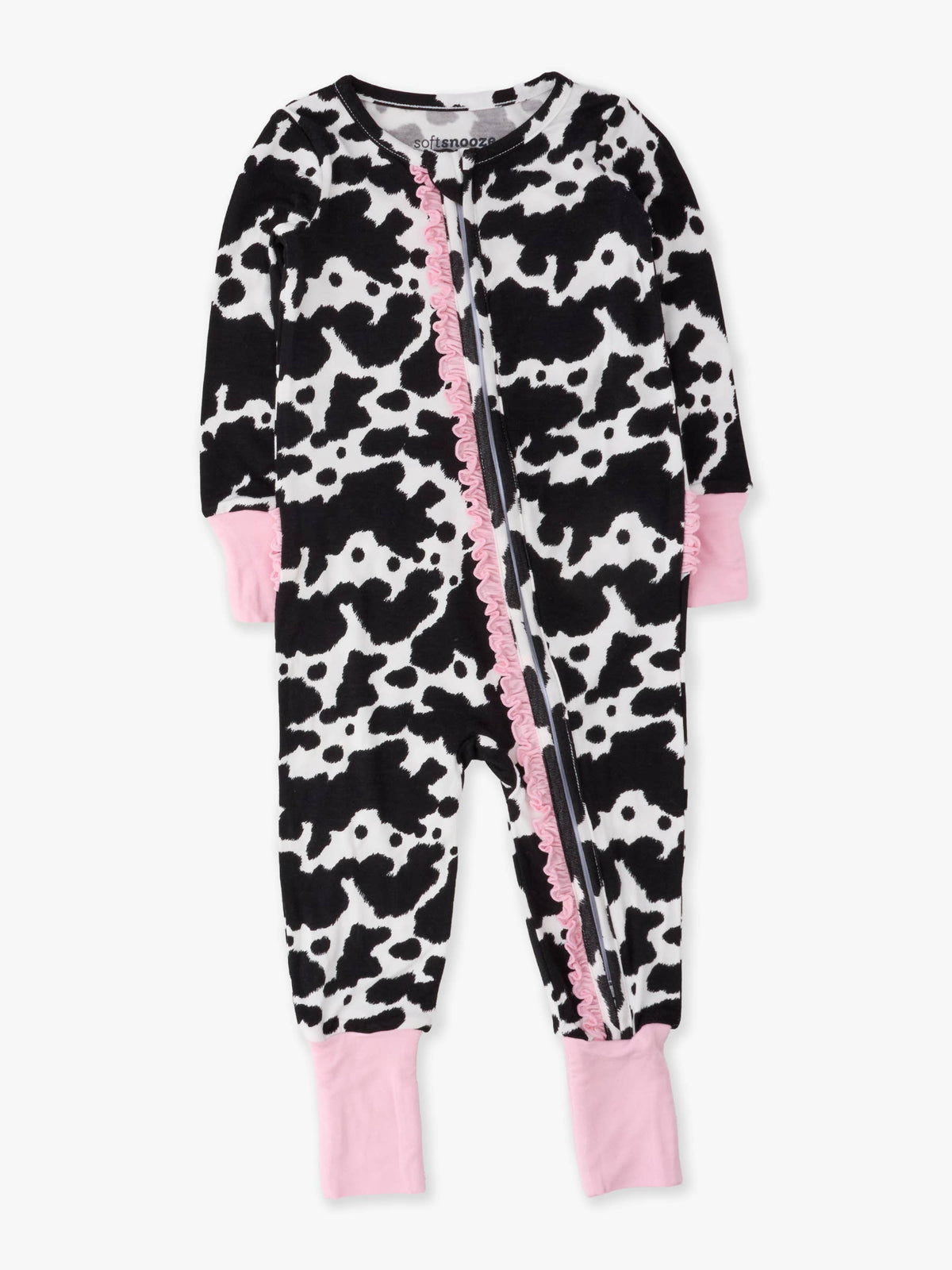 Baby Girls Bamboo Viscose Moo Crew Convertible Ruffle One Piece Footie Pajama