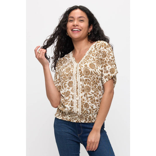 Taupe Floral crochet top