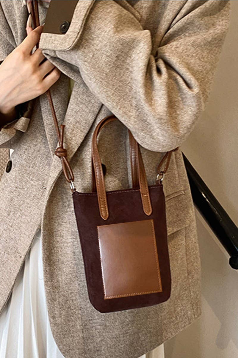 Vintage Suede Crossbody Mini Bucket Tote Bag