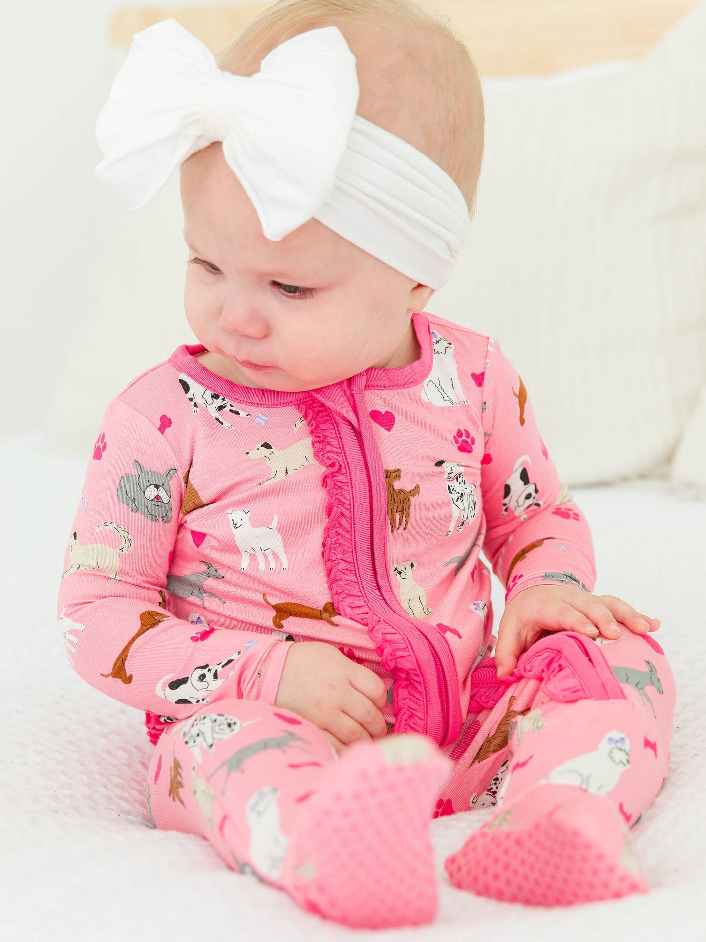 Pink Puppy Playtime Footed Ruffle One Piece Pajama