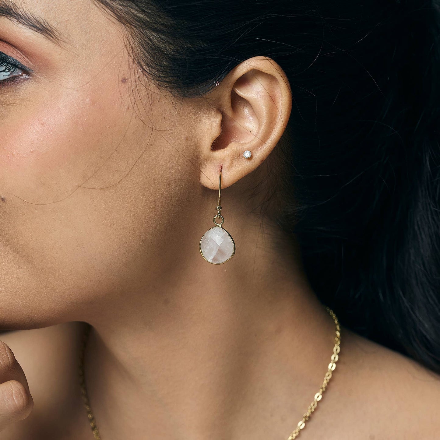 Earrings with Semi-Precious Stone - Rose Quartz