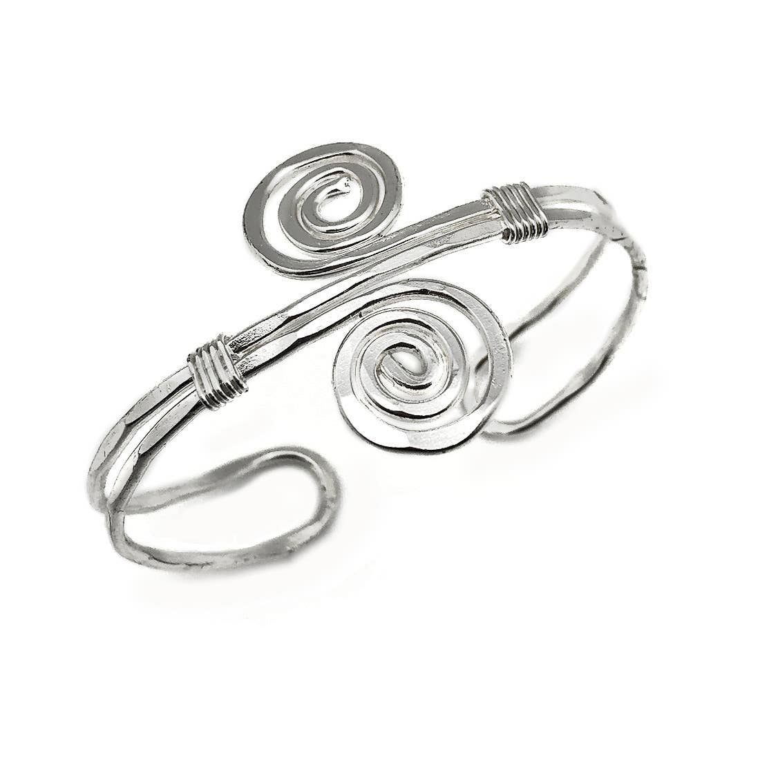 Silver Plated Adjustable Cuff Bracelet - Narrow S Spiral