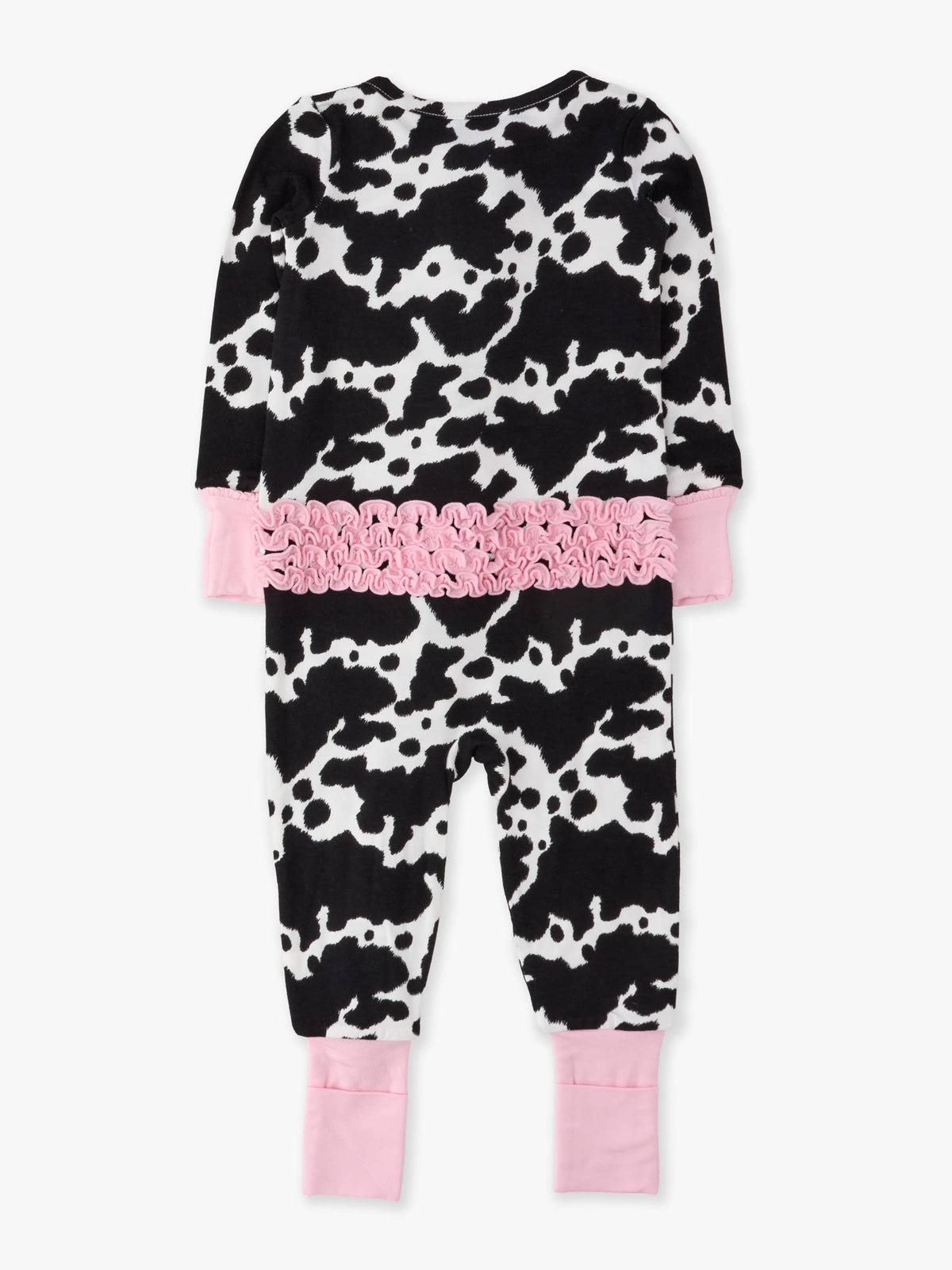 Baby Girls Bamboo Viscose Moo Crew Convertible Ruffle One Piece Footie Pajama