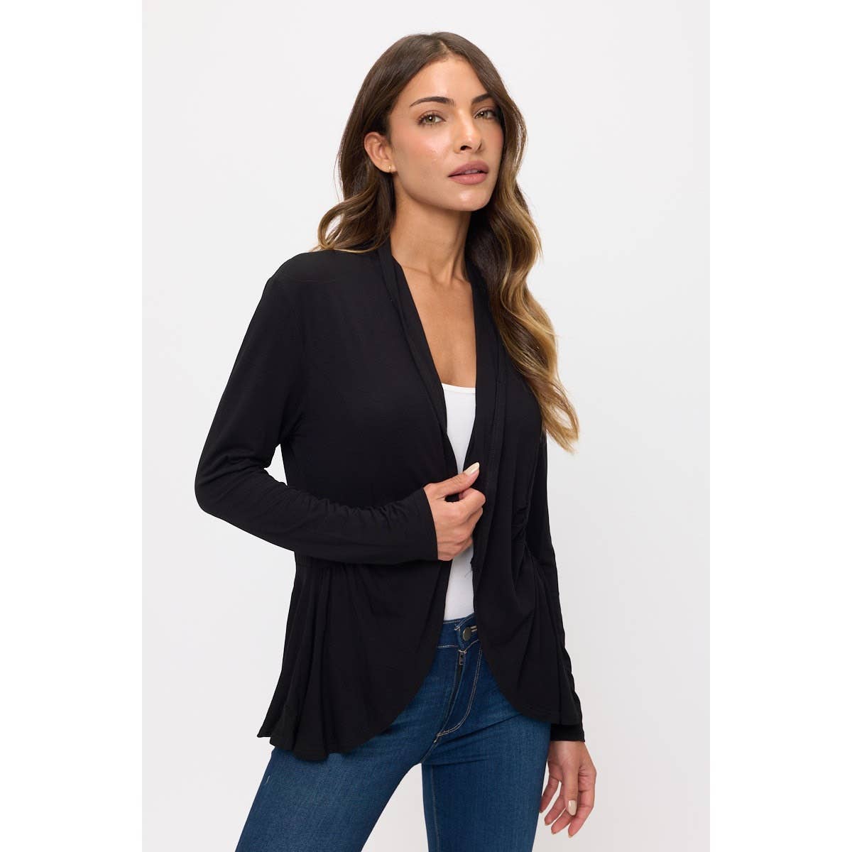 Black Open front high-low cardigan