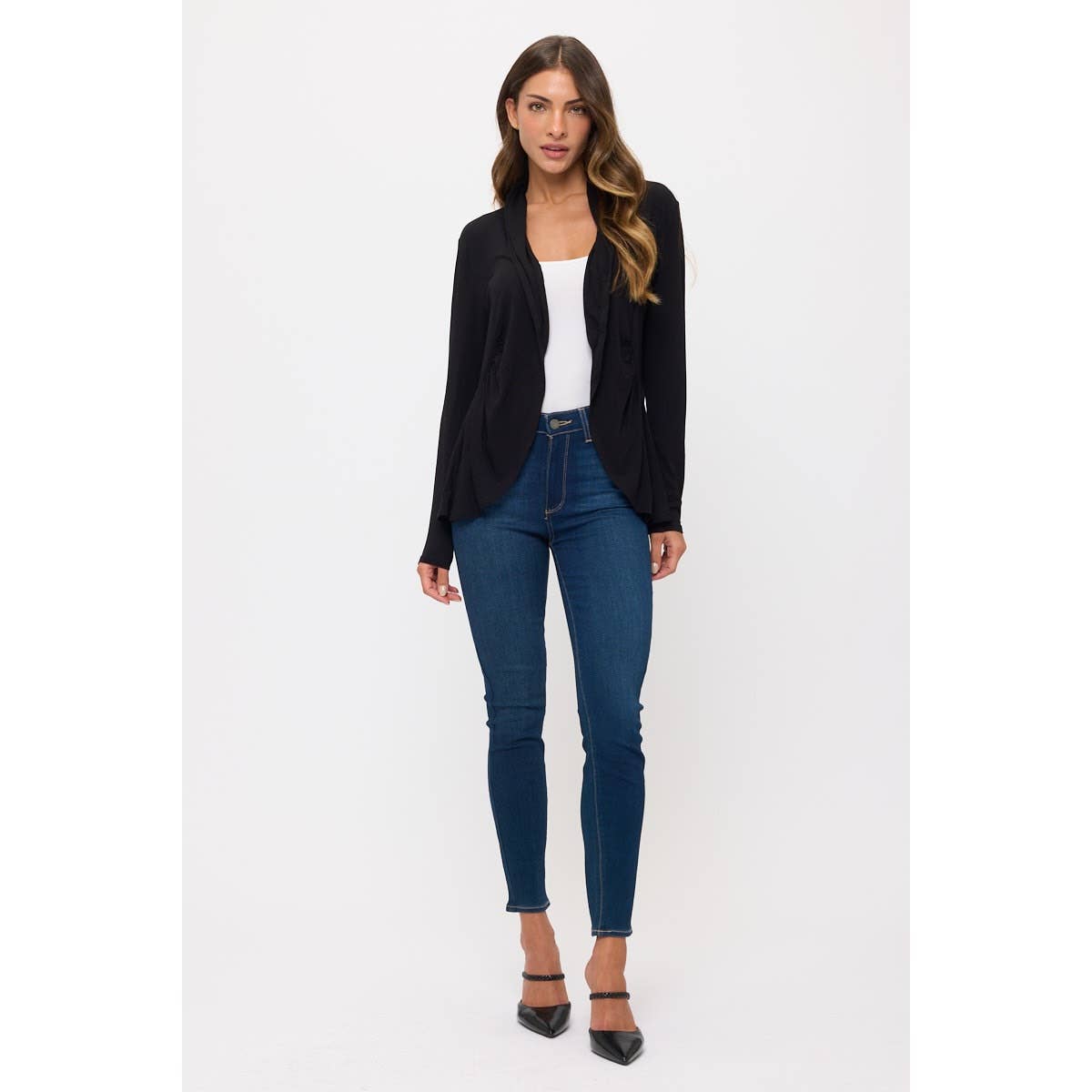 Black Open front high-low cardigan