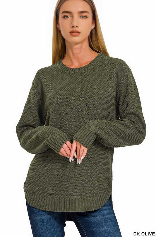 Olive Round Neck Basic Sweater