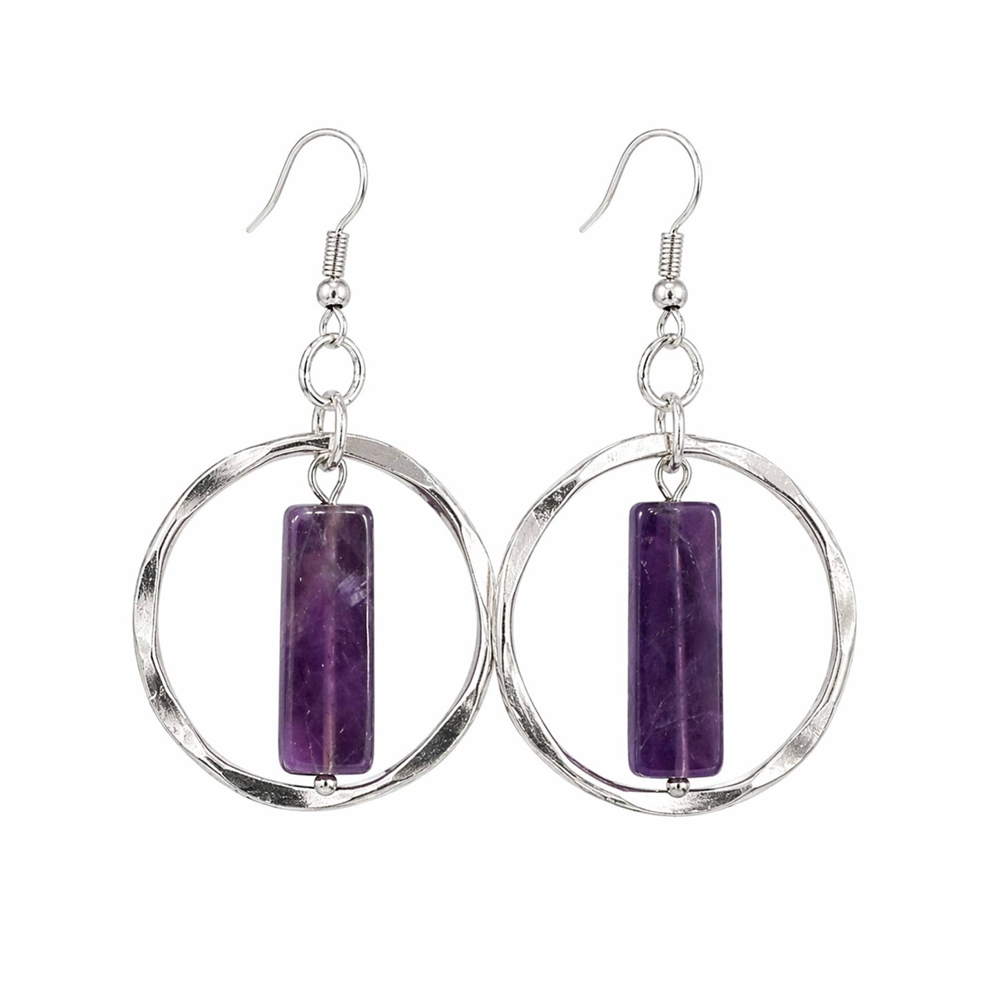 Akriti Amethyst Circle Handcrafted Silver Earrings