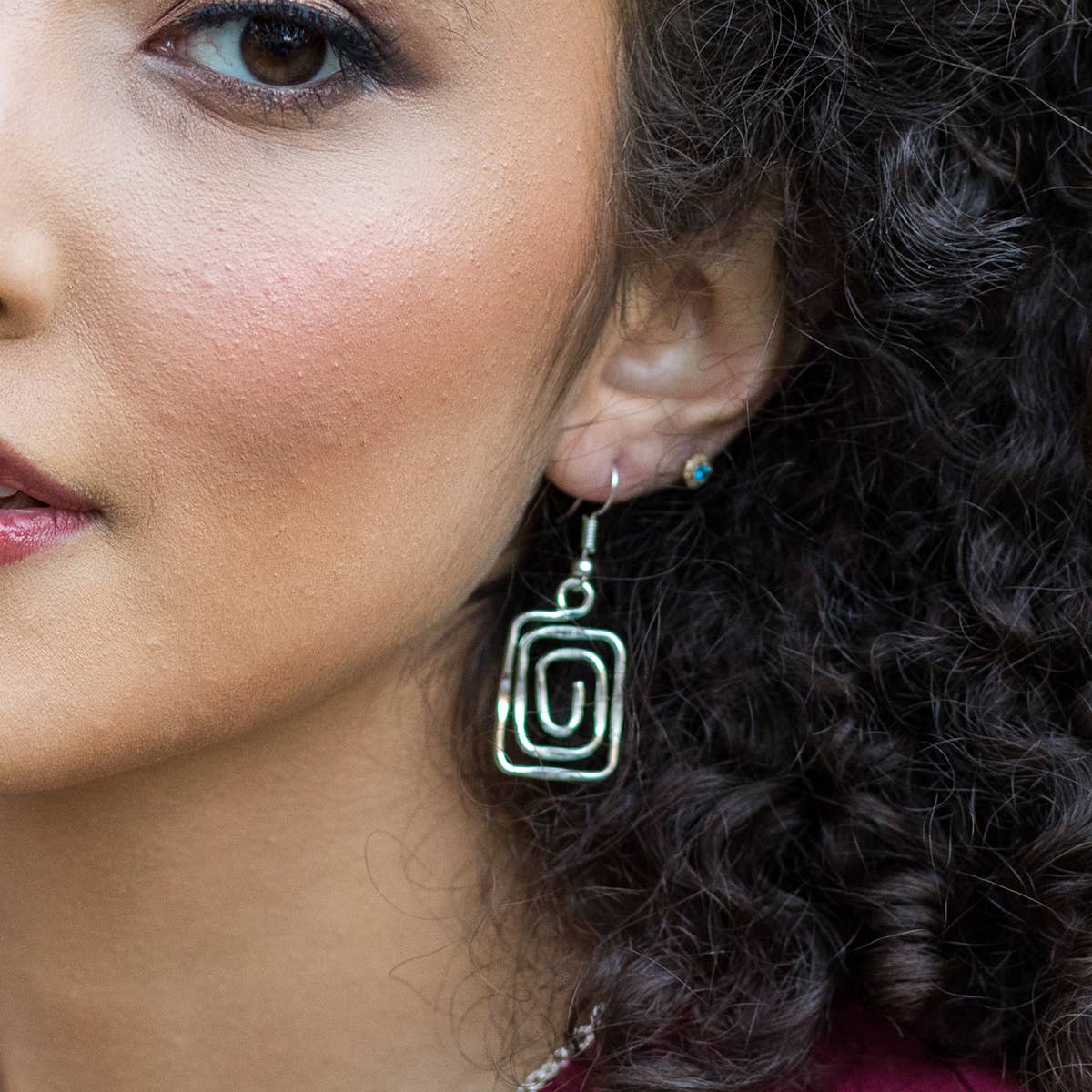 Silver Plated Earrings - Square Spiral