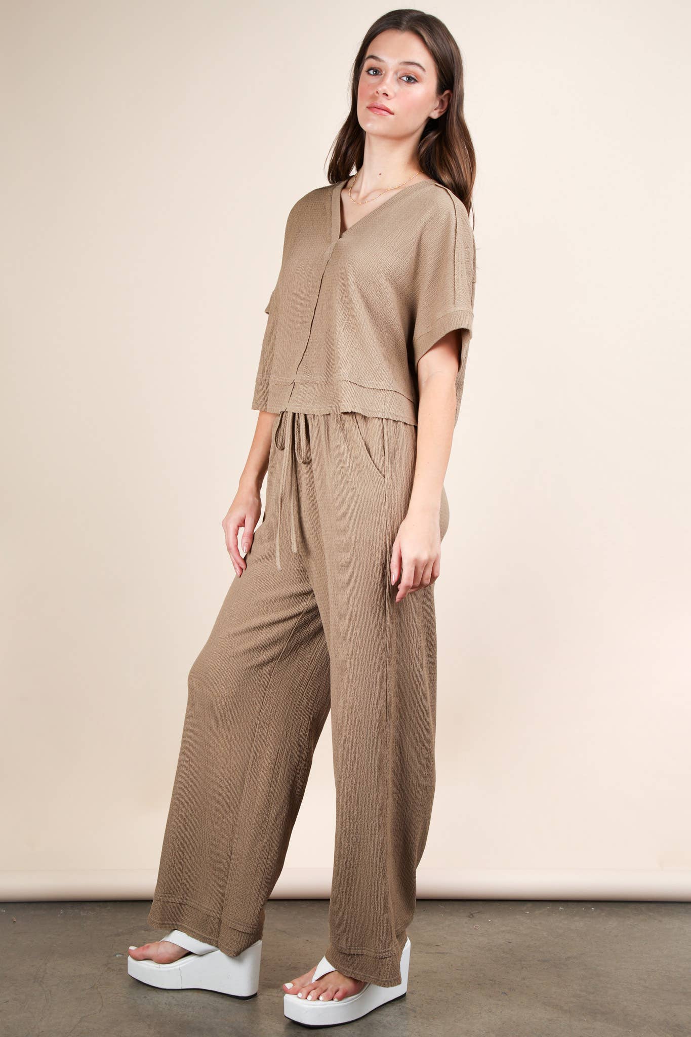 Textured Knit Casual Top & Pants Set