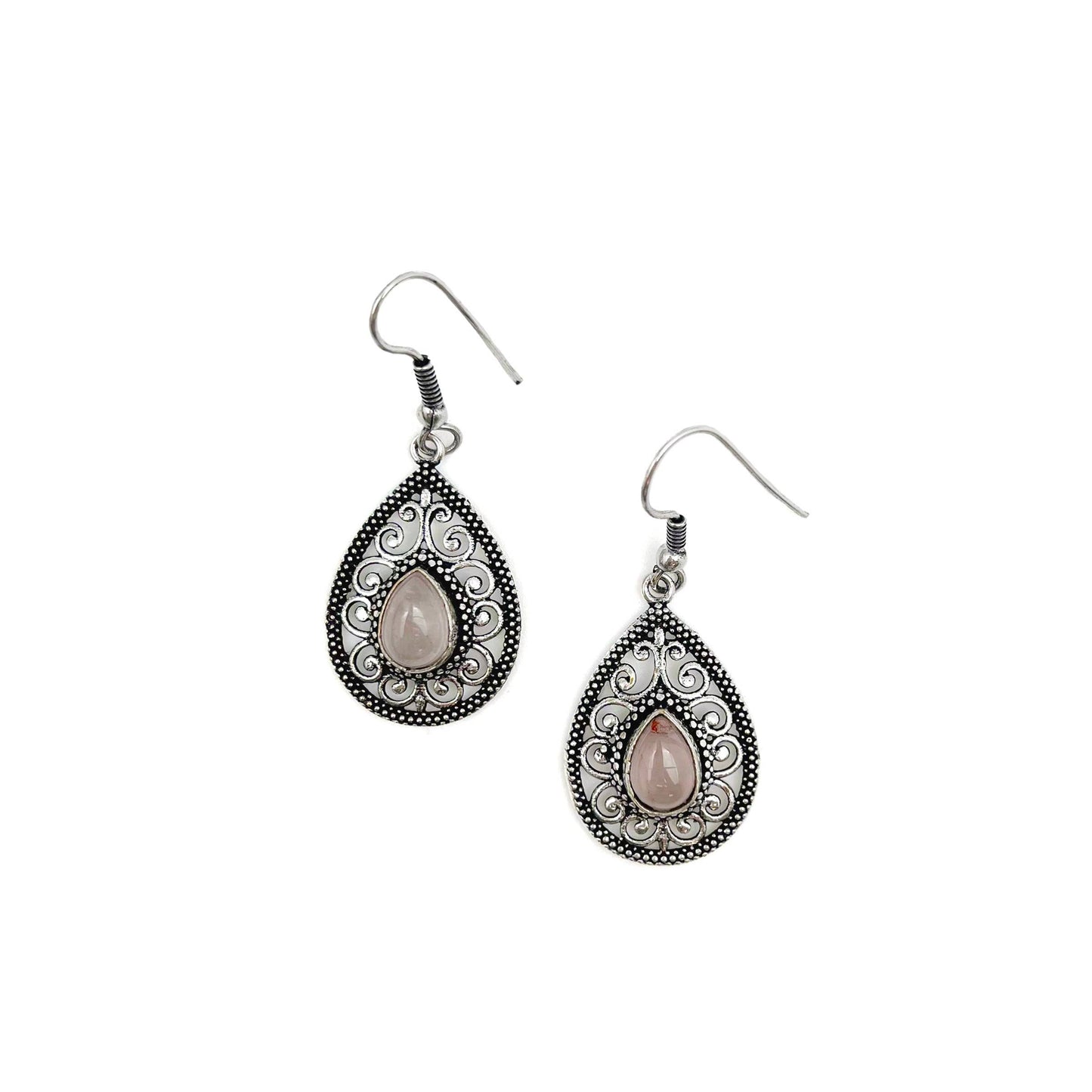 Silver Teardrop with Rose Quartz earrings