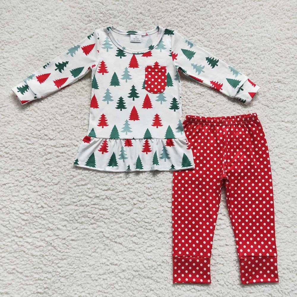 Baby Girls Christmas Tree Tunic with Polka Dots Leggings