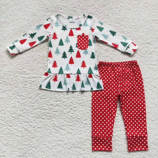 Baby Girls Christmas Tree Tunic with Polka Dots Leggings
