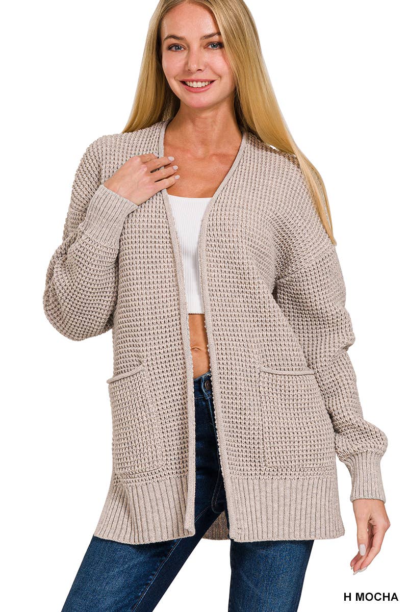 Waffle Open Sweater Cardigan Zenana
