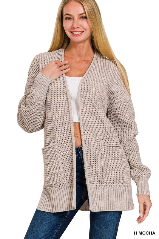 Waffle Open Sweater Cardigan Zenana