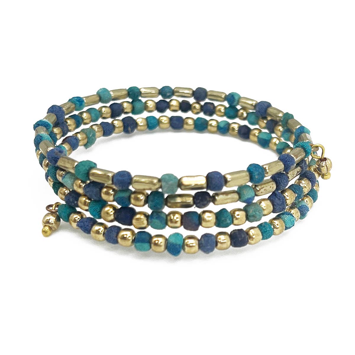 Aqua Coil Kantha Beaded Bracelet