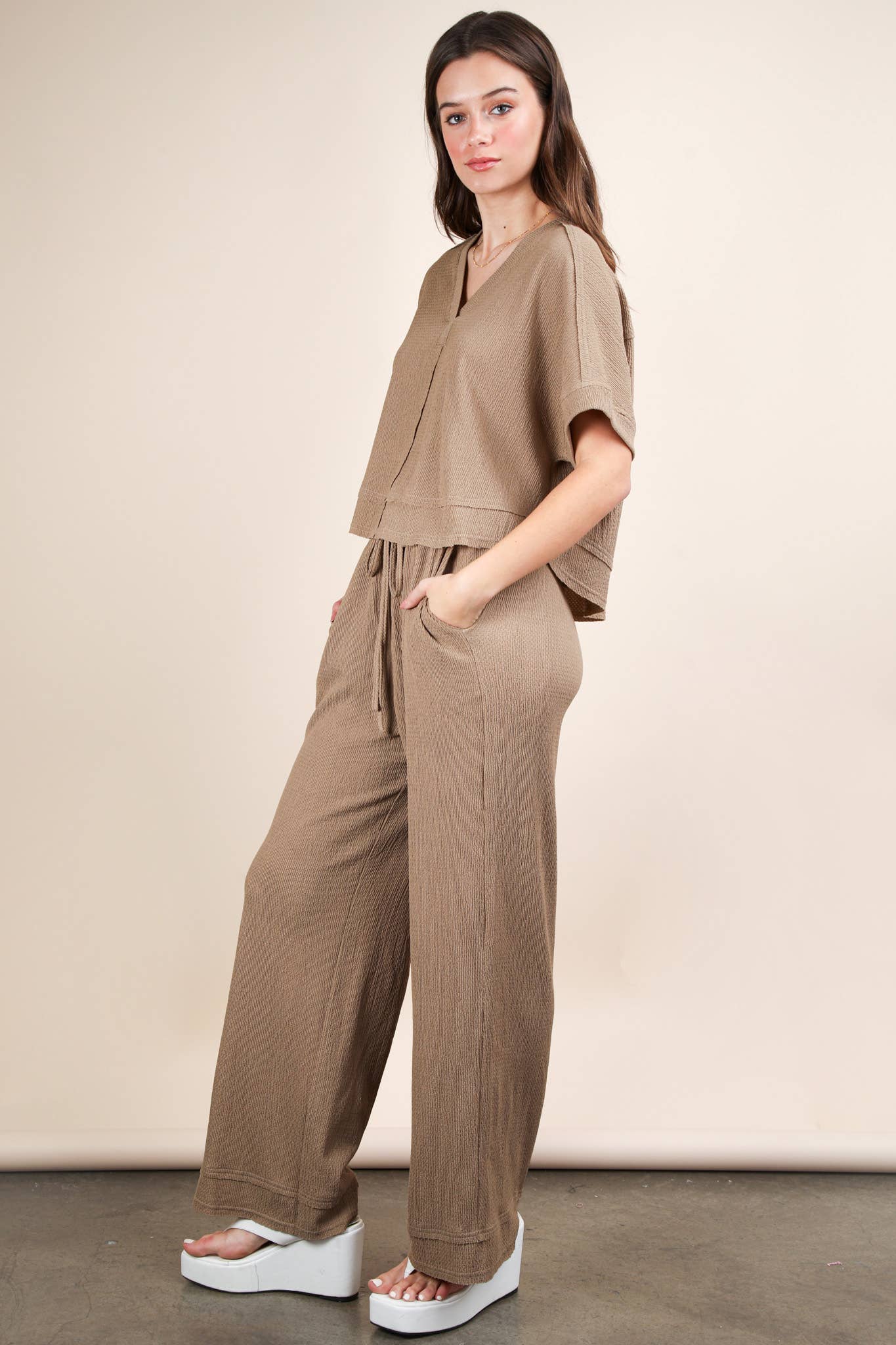 Textured Knit Casual Top & Pants Set