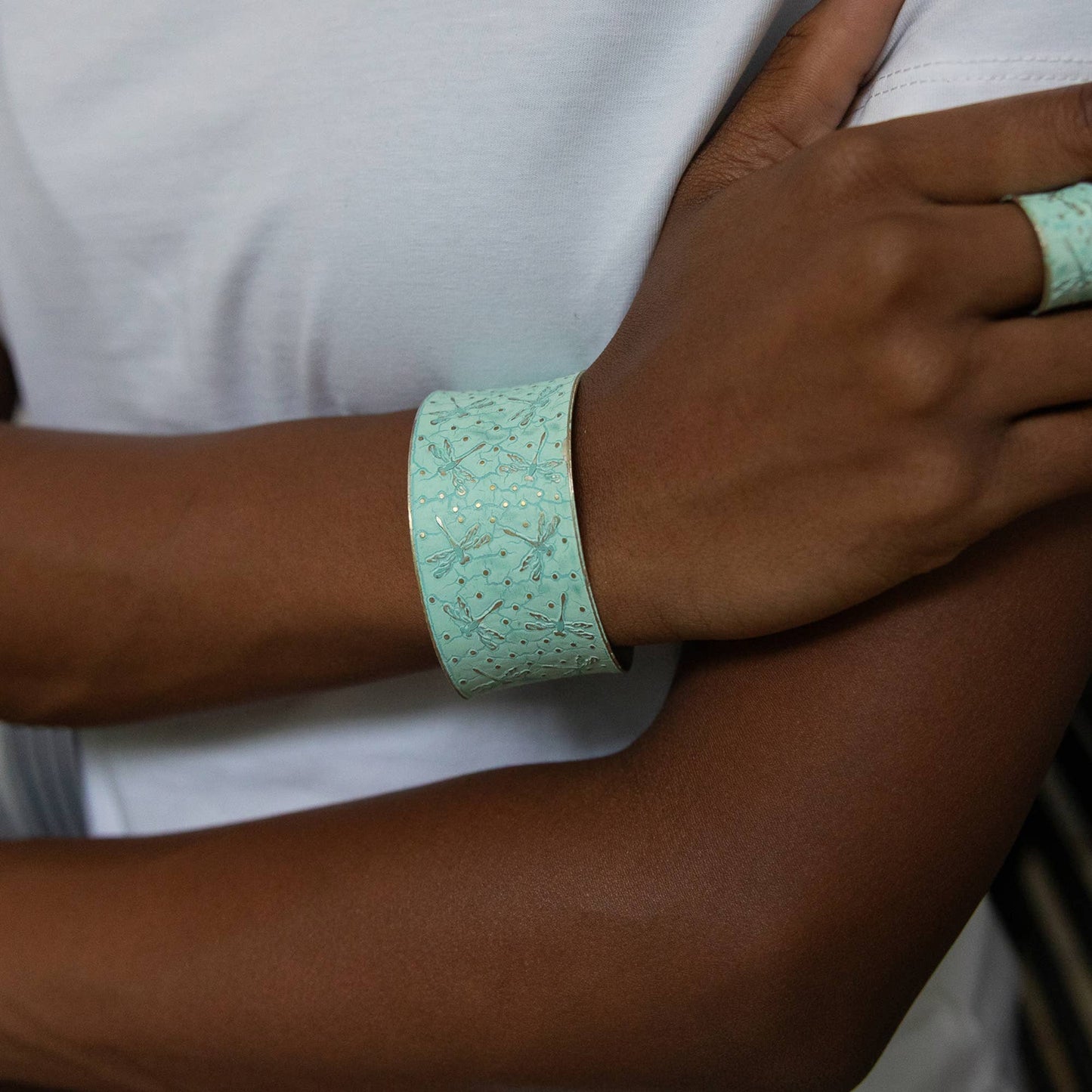 Mint Green Dragonfly Patina Bracelet