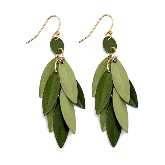 Brass Patina Earrings - Green Layered Leaves