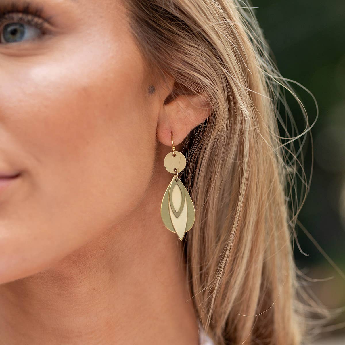 Green and Brass Layers Brass Patina Earrings