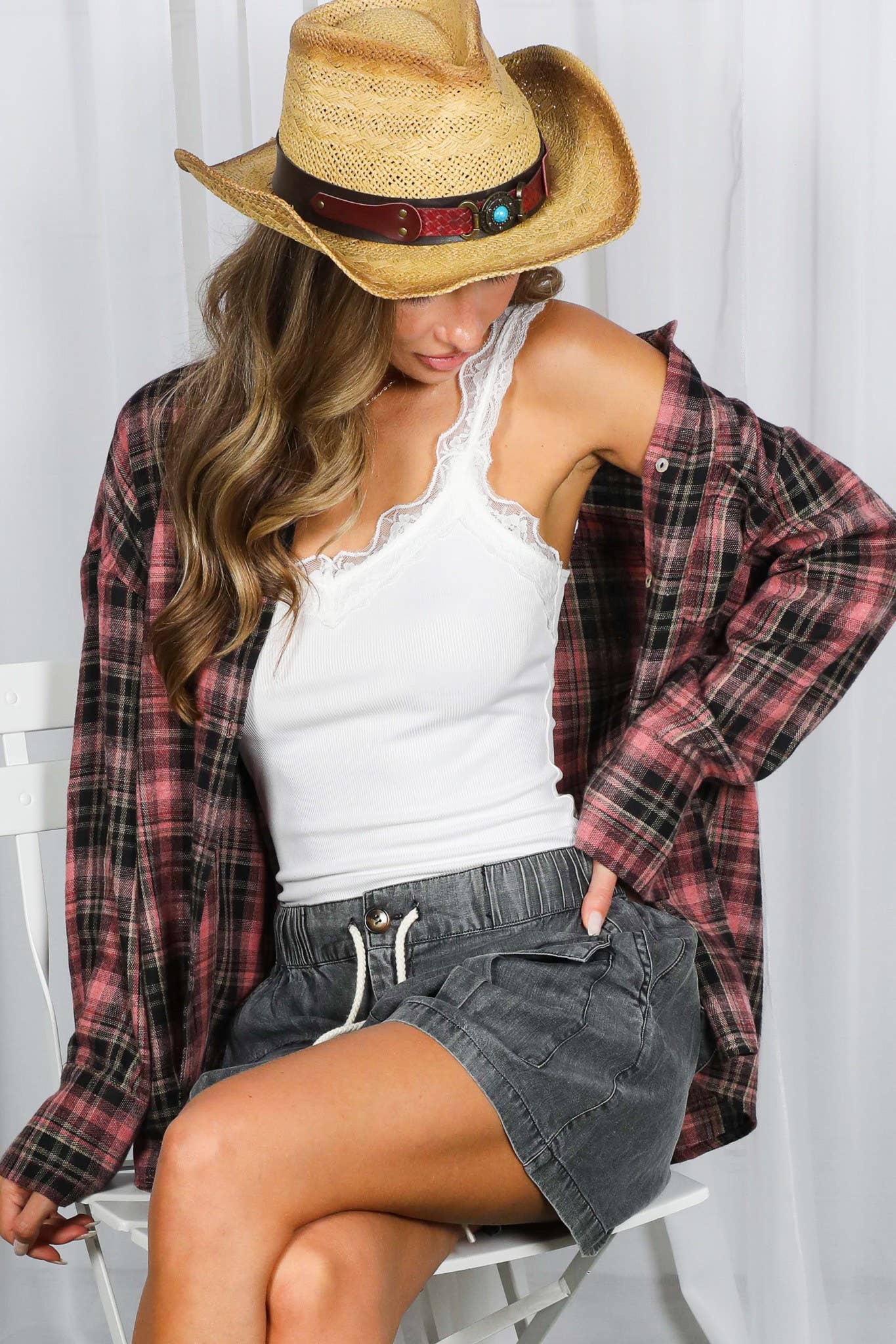 Burgundy Long Sleeve Plaid Shirt