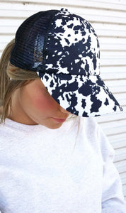 Cow print ponytail hat