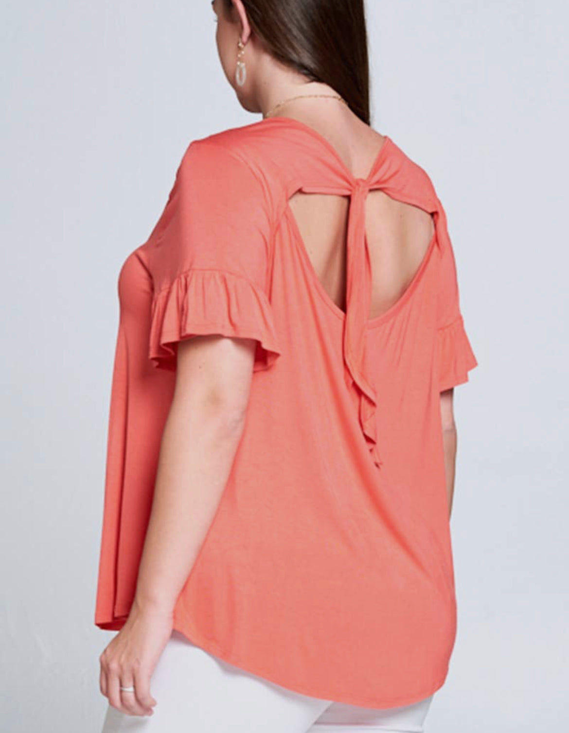 Coral Open Back Bow Top