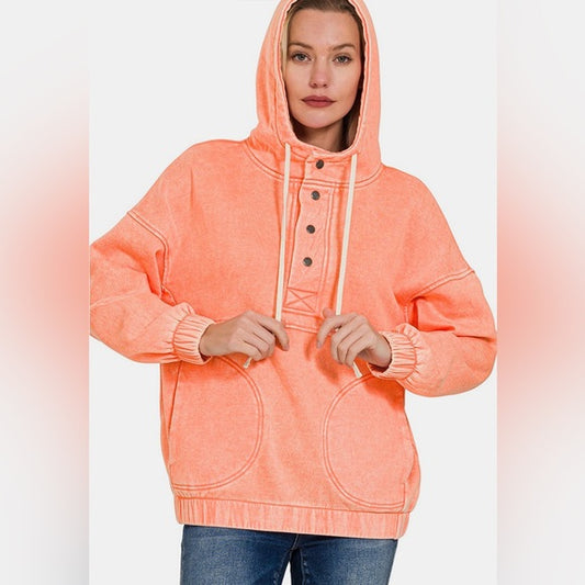 Orange Acid washed fleece hoodie