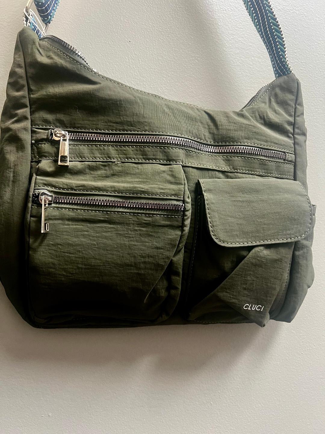 Green nylon crossbody bag