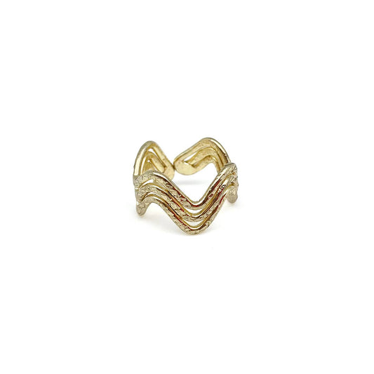 Three Wavy Lines- Gold Plated Adjustable Ring