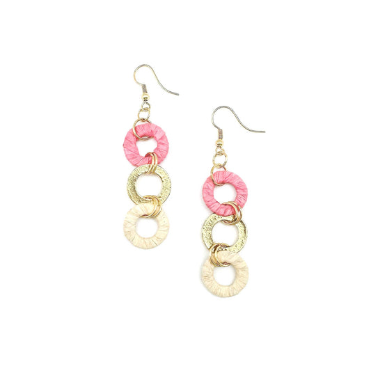 Sachi Raffia Rings Earrings - Pink and Cream Small Rings