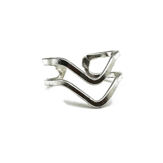 Silver Plated Adjustable Ring - Double Chevron
