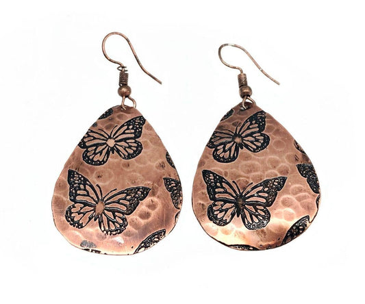 Butterflies Copper Engraved Earrings