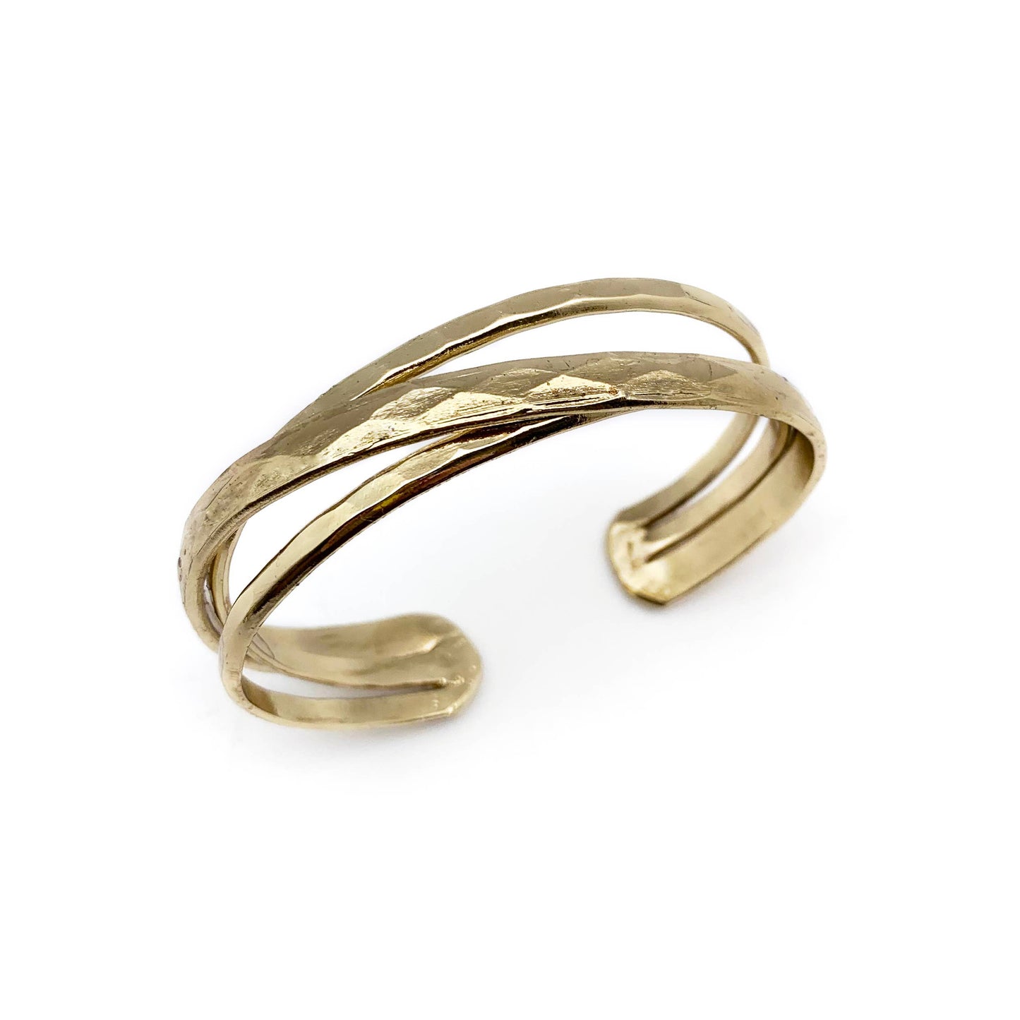 Gold Plated Adjustable Cuff Bracelet - Stacked Thin Bands
