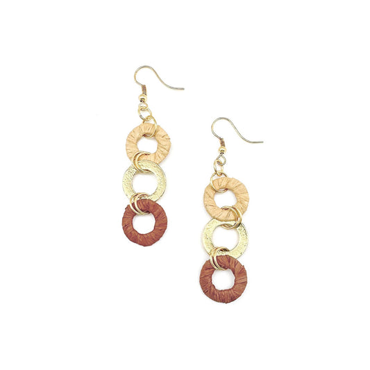 Sachi Raffia Rings Earrings - Tan and Brown Small Rings