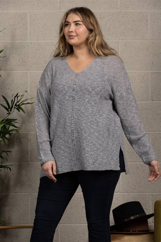 Plus Grey V-neck knitted sweater