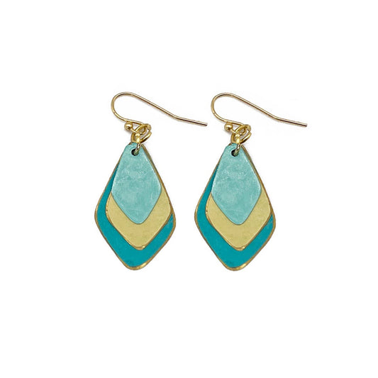 Brass Patina Earrings - Teal layers