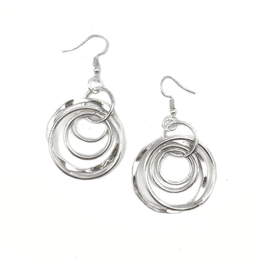 Hammered Silver Plated Layered Rings Earrings
