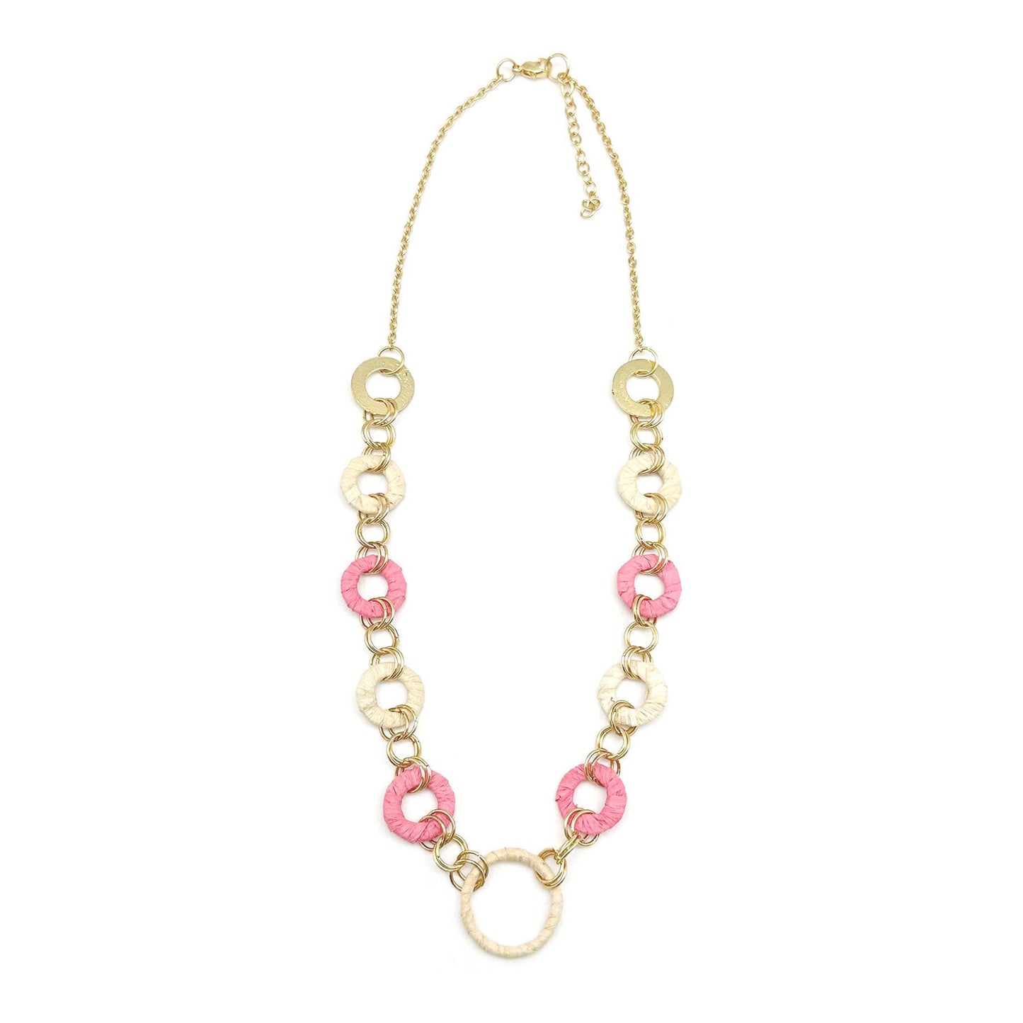 Sachi Raffia Rings Necklace - Pink and Cream Small Rings