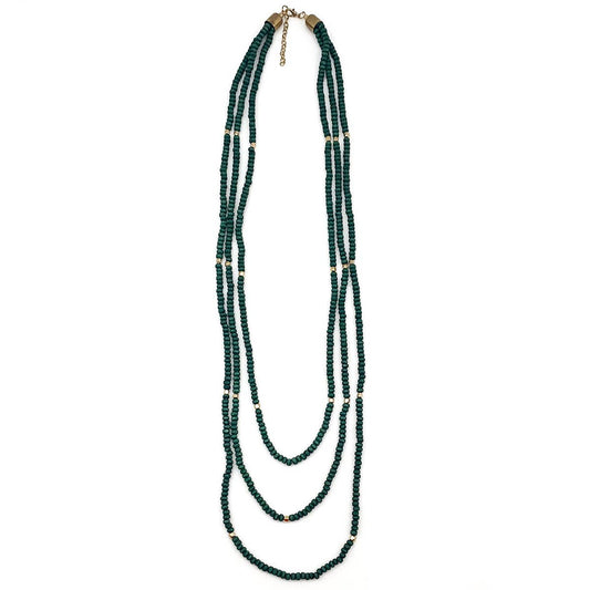Dark Green Long Multi-Strand Necklace