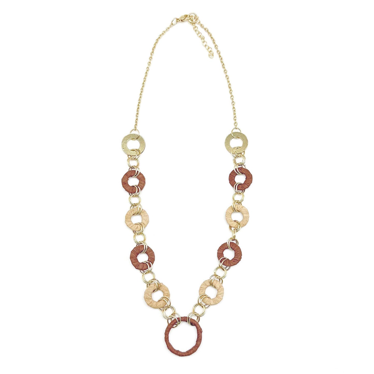 Sachi Raffia Rings Necklace - Tan and Brown Small Rings