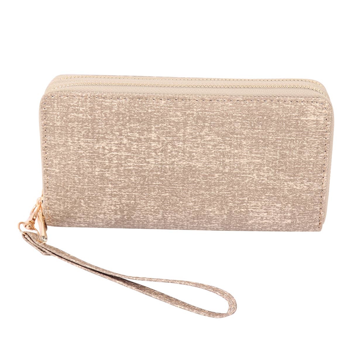 Beige Two-Tone Double Zipper Wallet