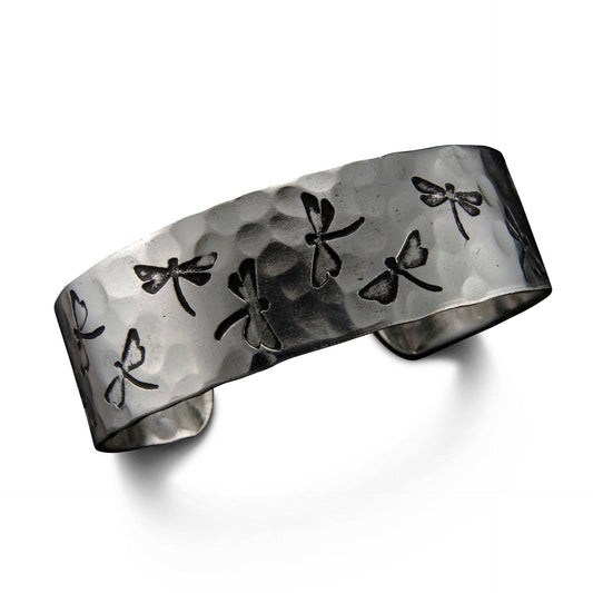 Dragonflies Silver Engraved Cuff Bracelet