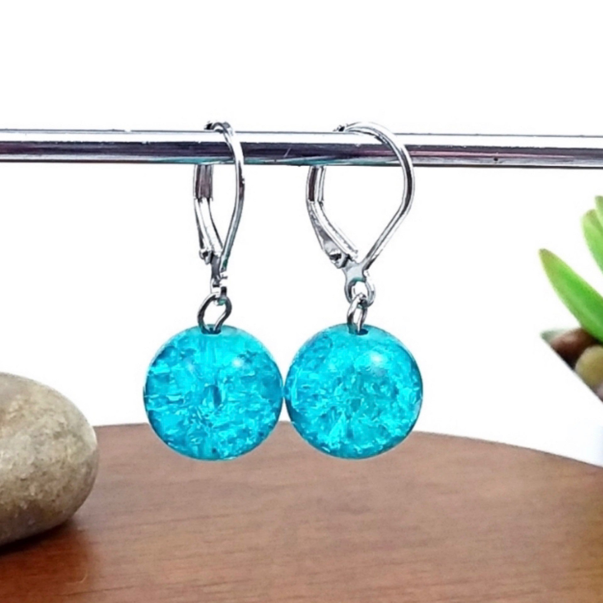 Turquoise crackle glass earrings