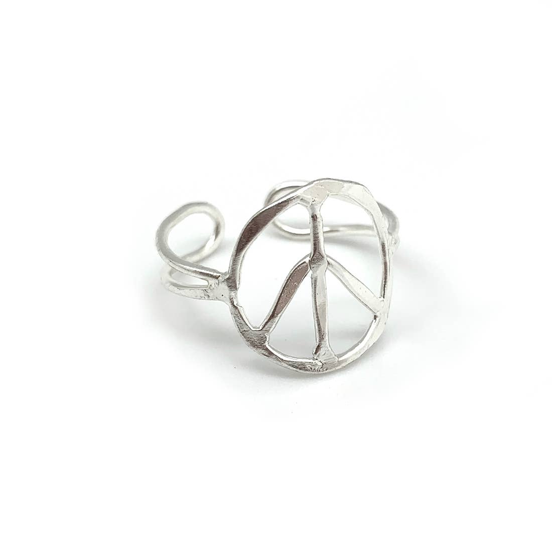 Peace sign Silver Plated Adjustable Ring