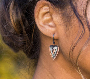 Tall heart pewter earrings