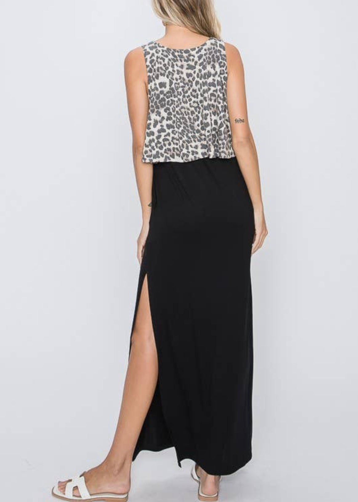 Animal and solid maxi dress